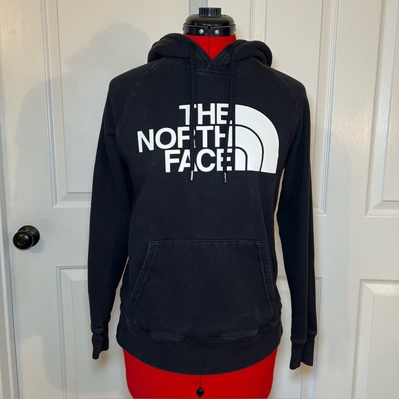 The North Face Black Pullover Hoodie Sweatshirt White Print Womens Small - Picture 1 of 7